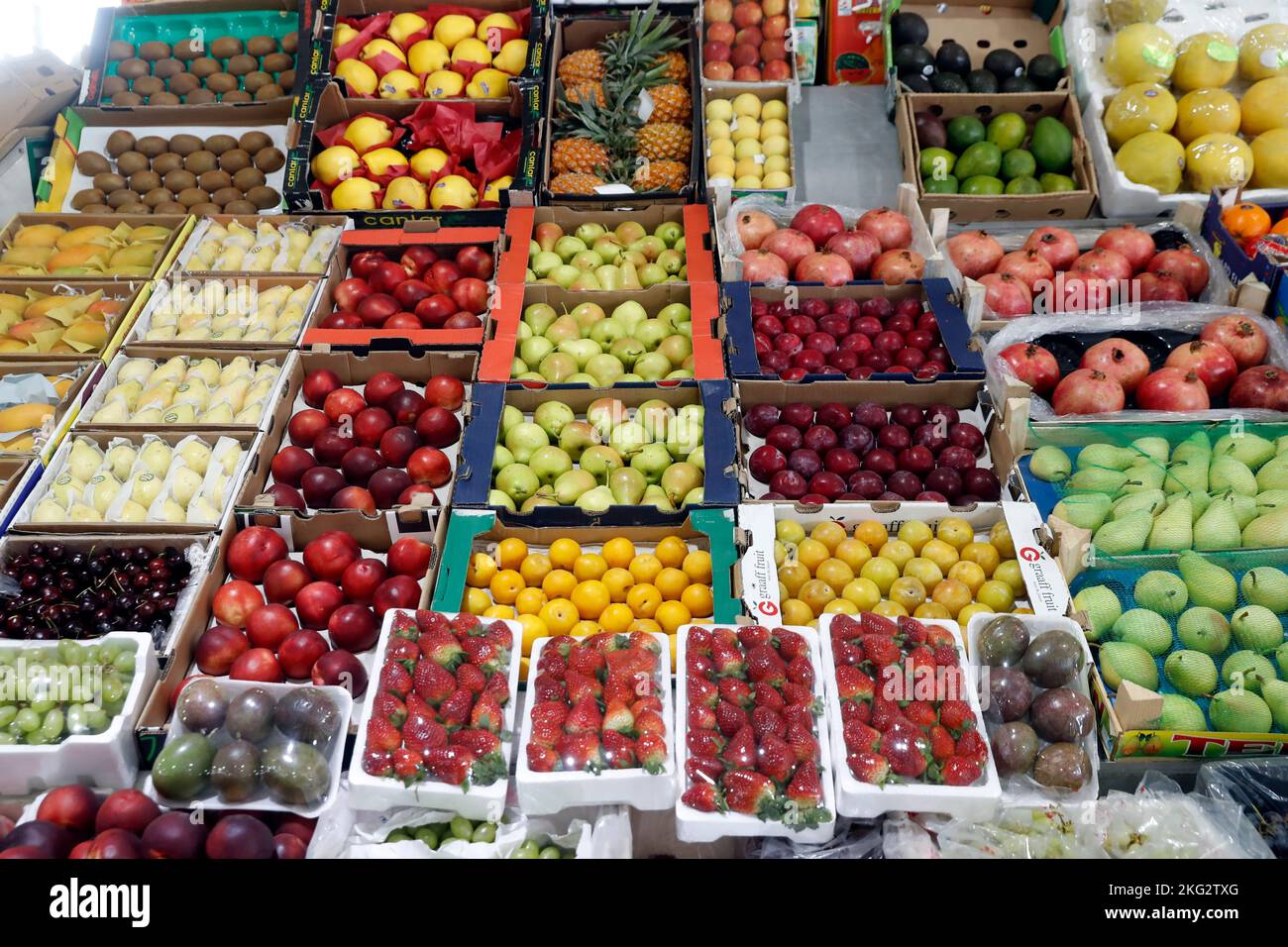 Fruit market. Fresh fruit colourfully displayed. Abu Dhabi. United Arab