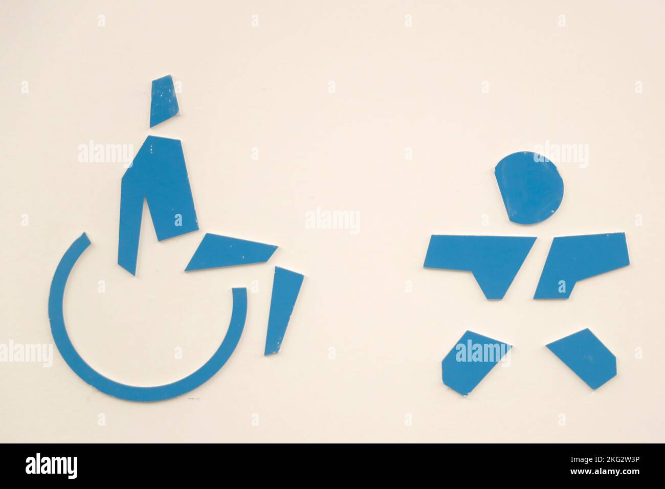 Sign, baby and handicapped accessible toilet. Abu Dhabi.  Abu Dhabi. United Arab Emirates. Stock Photo