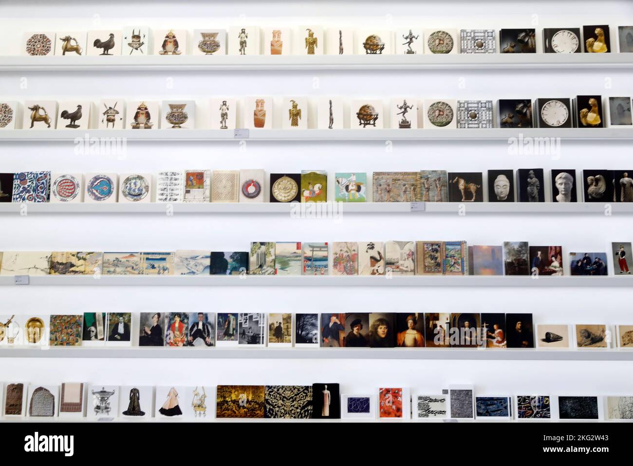 Louvre Abu Dhabi art and civilisation museum. Souvenir shop. Postcards