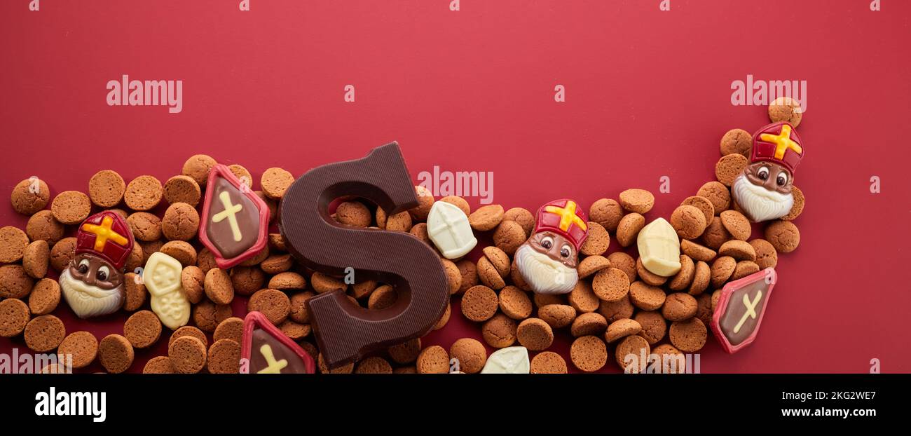 Dutch holiday Sinterklaas background with traditional sweets and ...