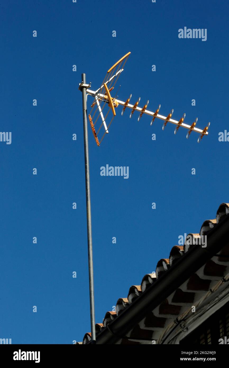 Old TV antenna on a roof. Spain Stock Photo - Alamy