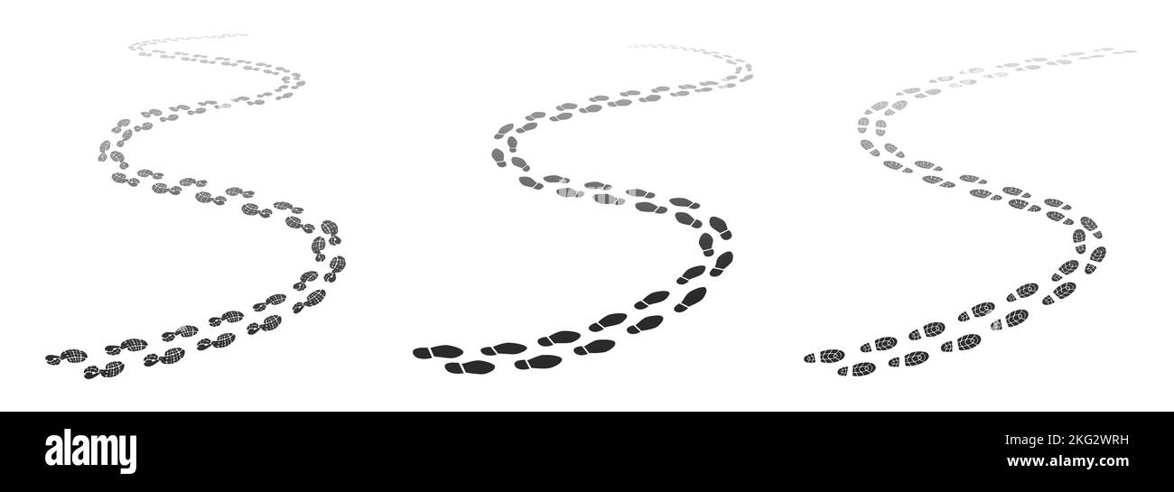 Walking footstep trace. Footprint trail. Shoe sole mud path or man boot