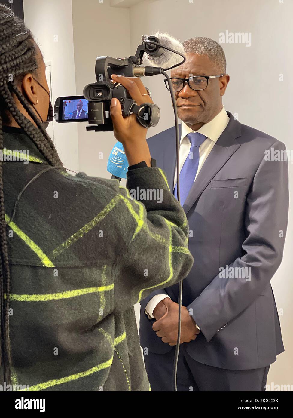 Congolese doctor Denis Mukwege interviewed in Paris, France Stock Photo