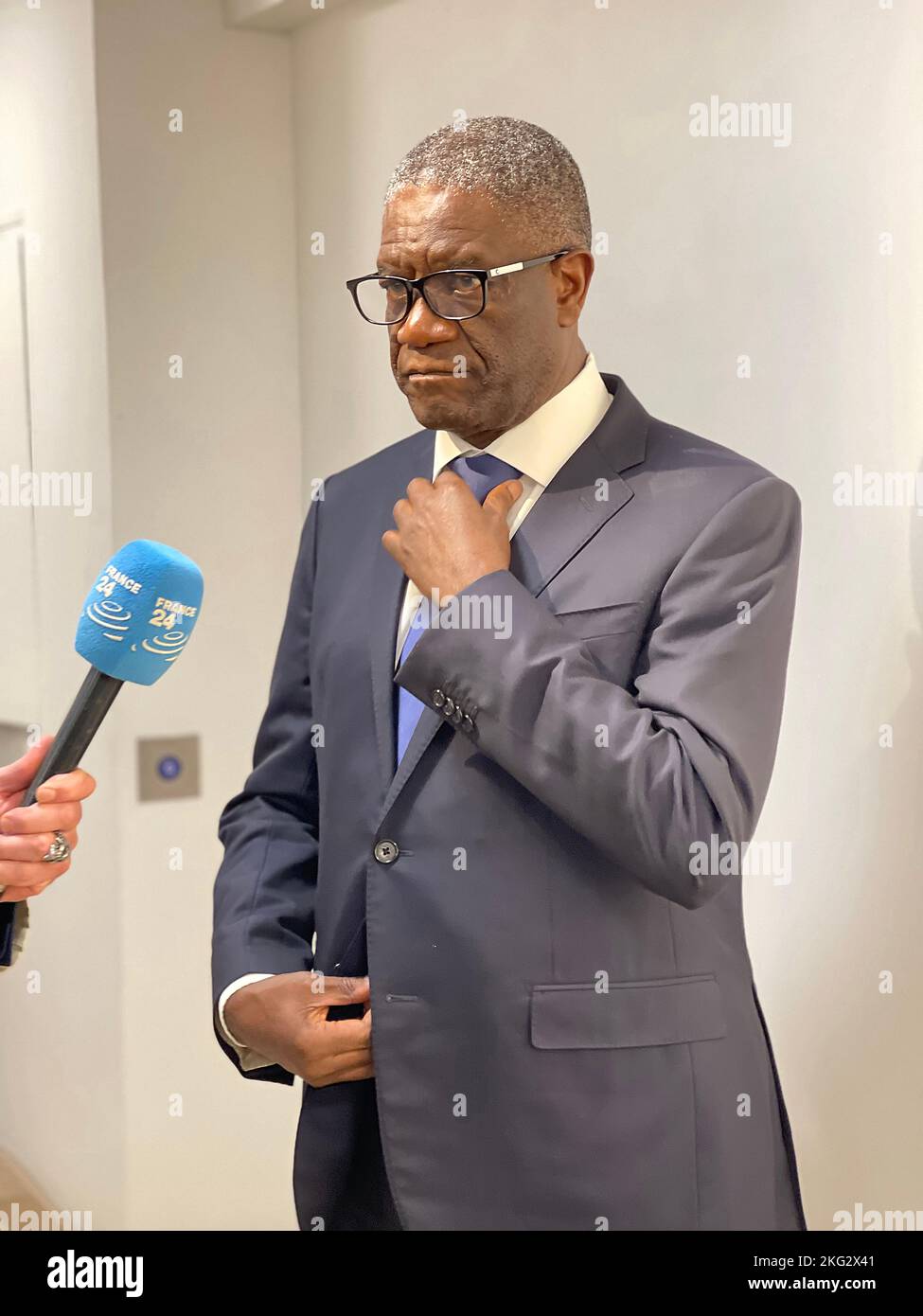 Congolese doctor Denis Mukwege interviewed in Paris, France Stock Photo