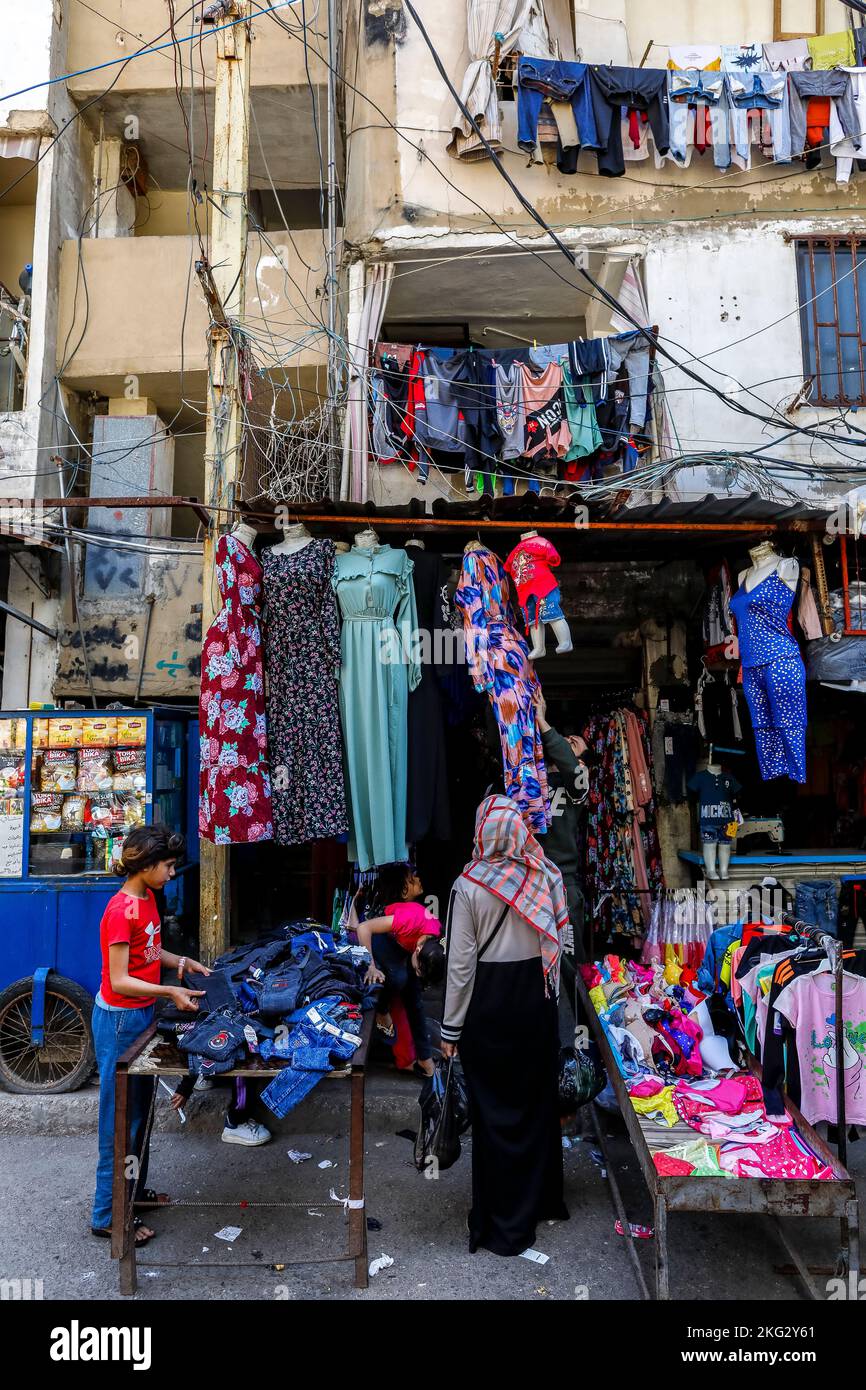 Shops in Shatila refugee camp, Beirut, Lebanon Stock Photo