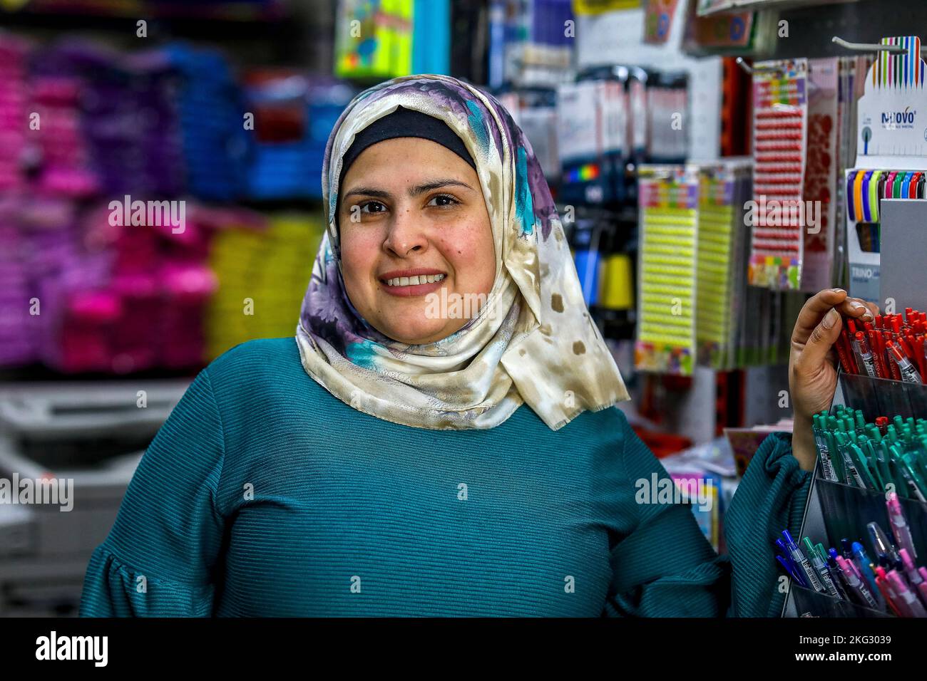 Shopkeeper and client of a microfinance institution in Beirut, Lebanon Stock Photo