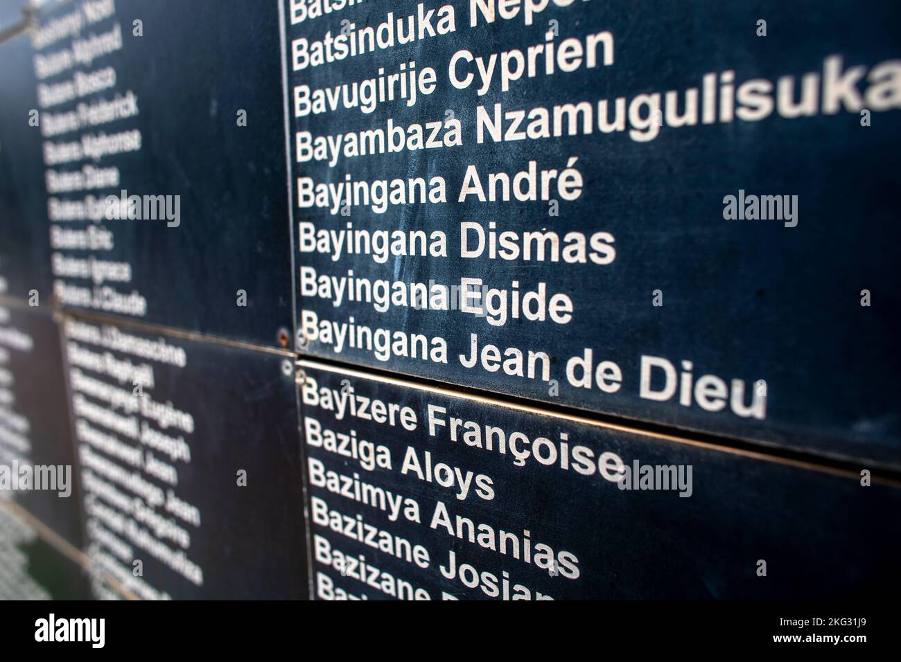 Kigali Genocide Memorial, Gisozi, Kigali, Rwanda. Wall of names Stock Photo