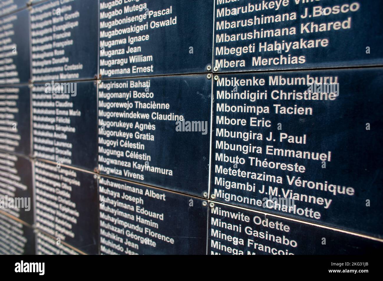 Kigali Genocide Memorial, Gisozi, Kigali, Rwanda. Wall of names Stock
