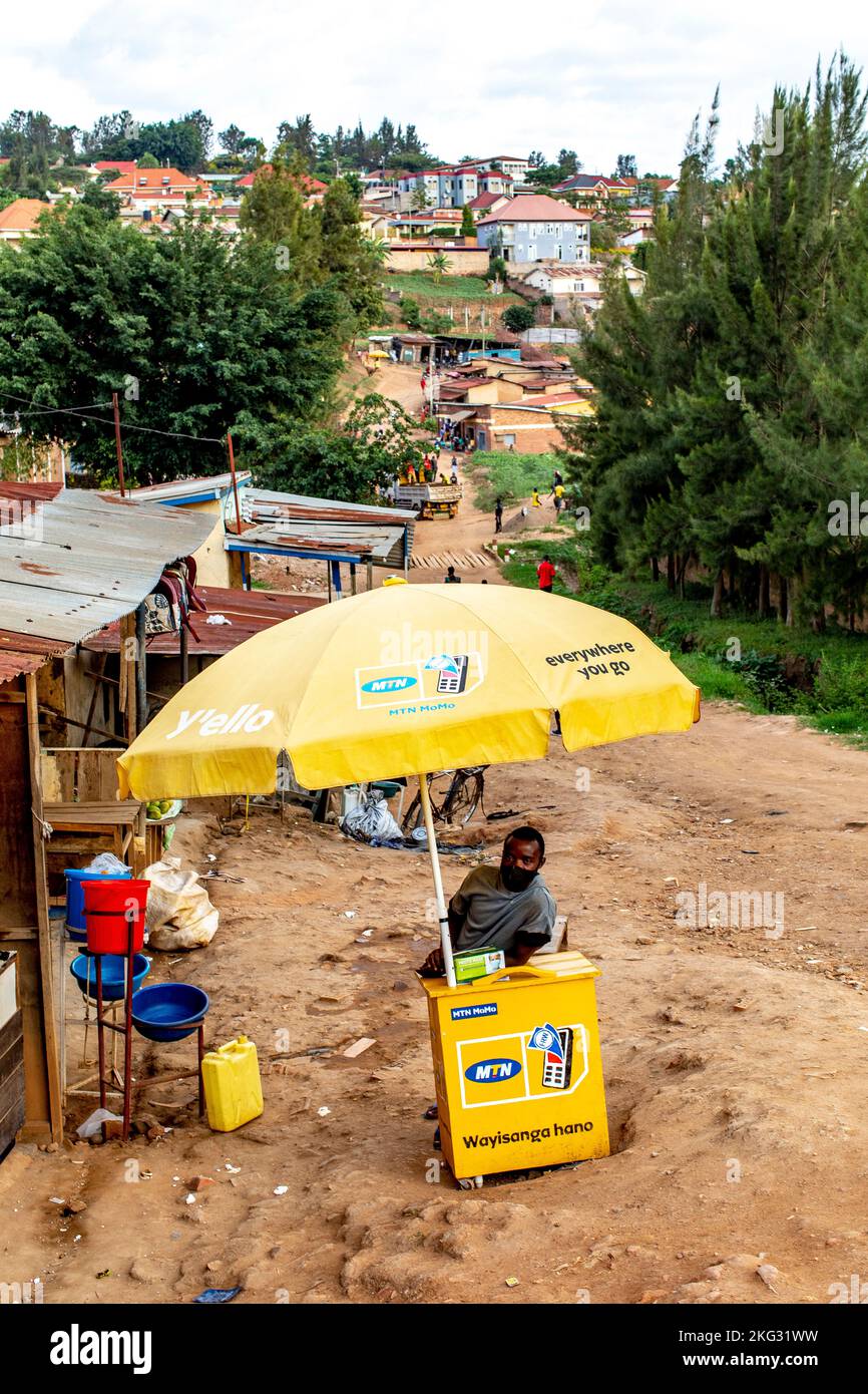 Street with shops in Kigali, Rwanda Stock Photo