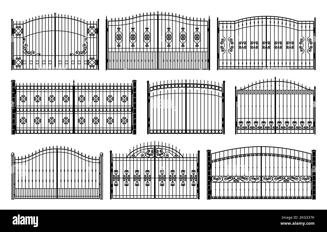 Mansion iron gates. Victorian steel fence, park or mansion metal retro