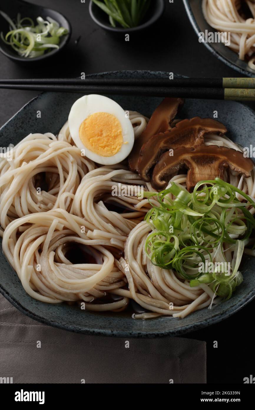 boiled eggs and japanese noodles Stock Photo Alamy