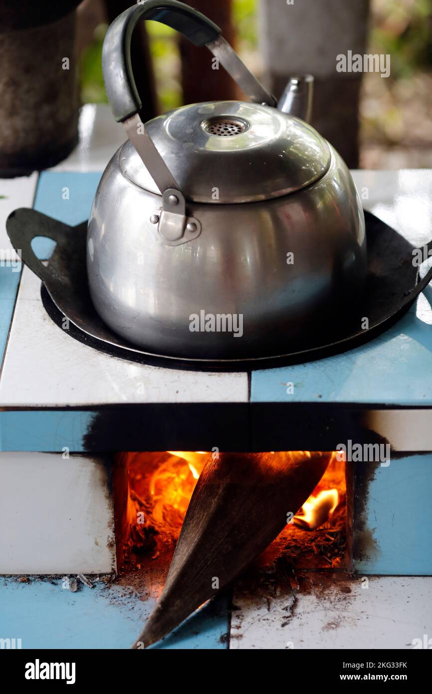 Traditional kitchen. Cooking with wood fire. Tan Chau. Vietnam Stock ...
