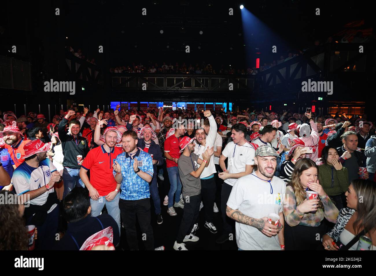 England fans celebrate at the Budweiser Fan Festival London at during a screening of