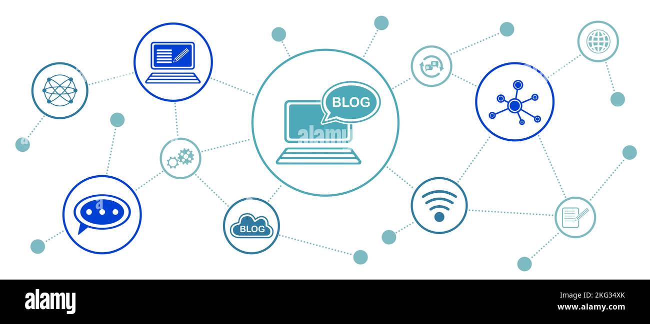 Concept of blog with connected icons Stock Photo - Alamy