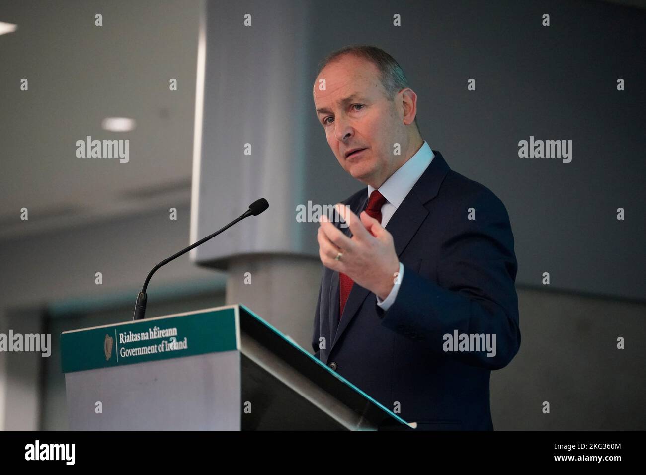 Taoiseach Micheal Martin speaking at the launch of the National Community and Voluntary Civic Forum at the Aviva Stadium in Dublin. Picture date: Monday November 21, 2022. Stock Photo