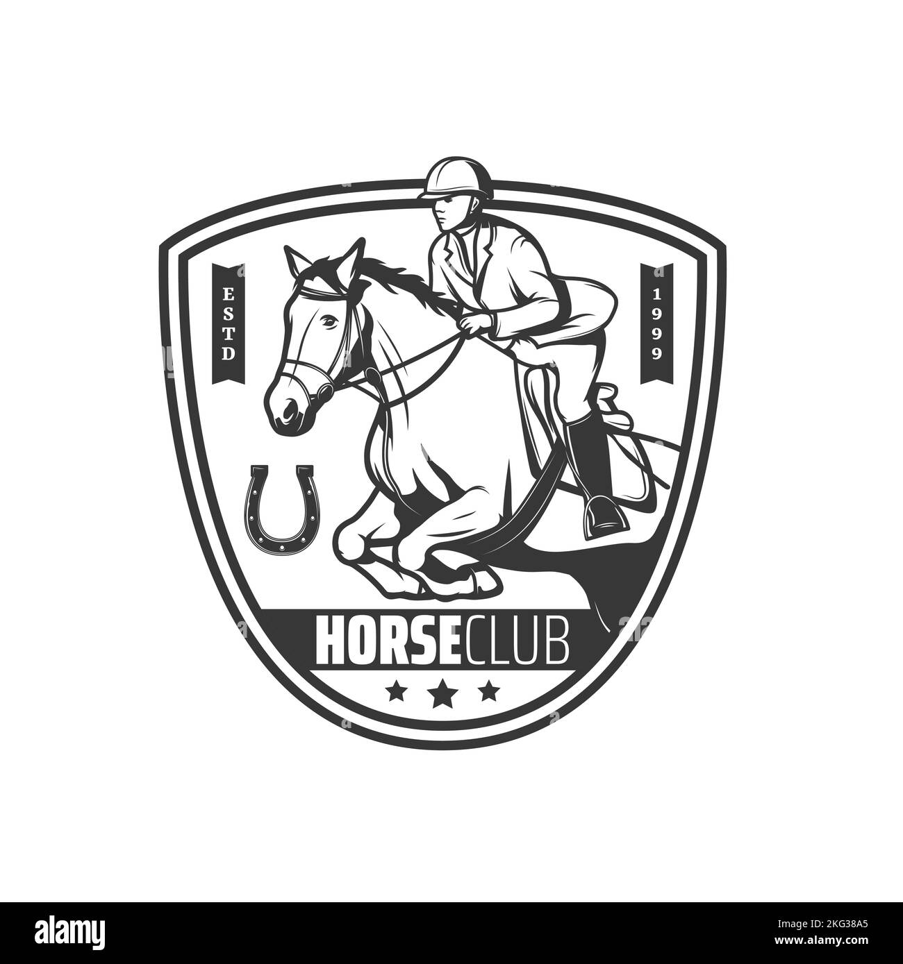 Jockey and horse club icon, equestrian sport or horse racing tournament