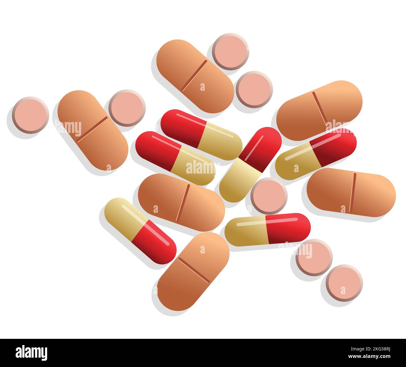 vector illustration of somecolored  pills and tablets isolated on white background - concept of drug abuse Stock Vector