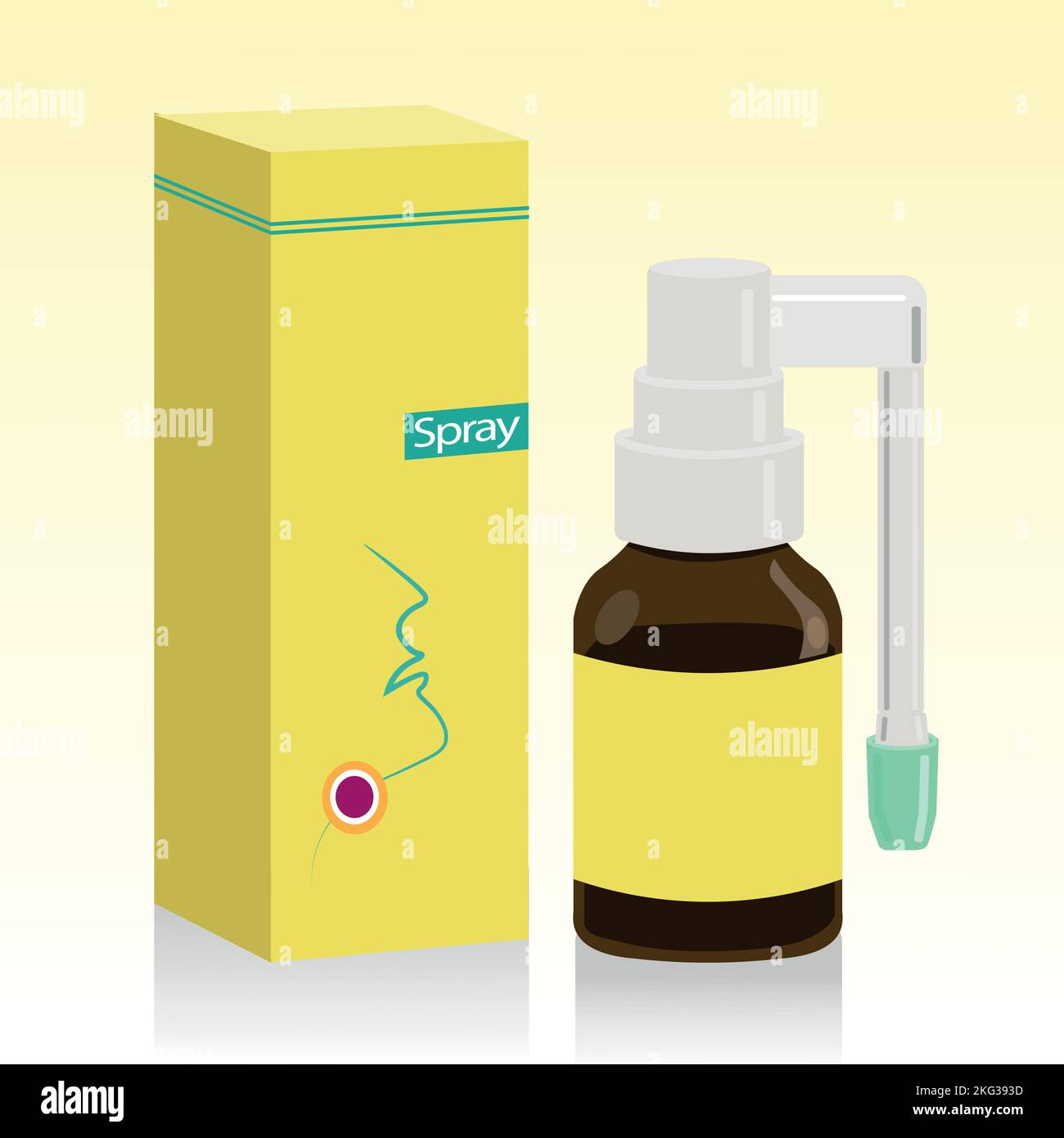 Realistic medical spray bottle isolated on colored background vector illustration - Packaging design element for branding. Stock Vector