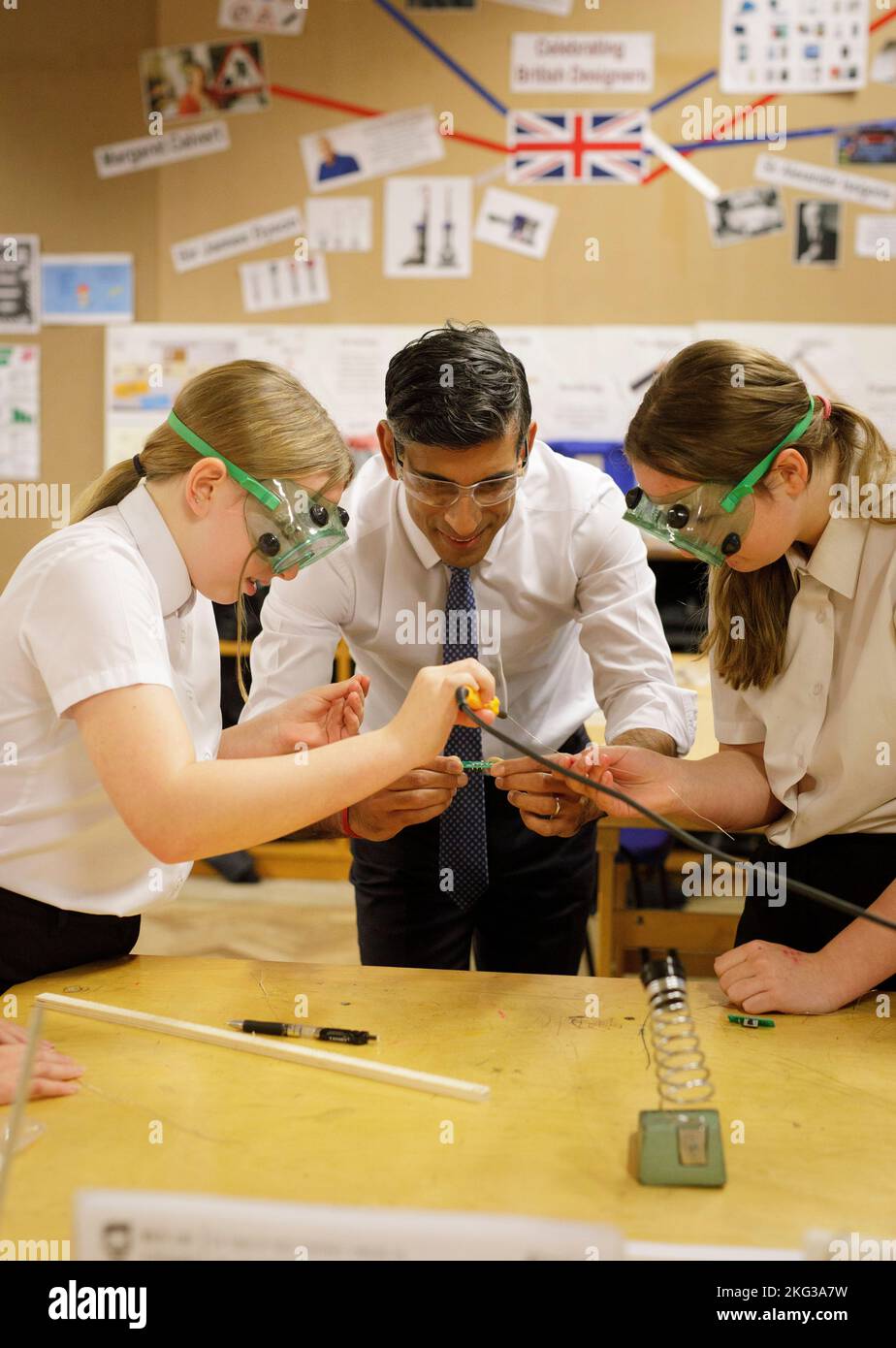 Prime Minister Rishi Sunak during a visit to a design technology class ...