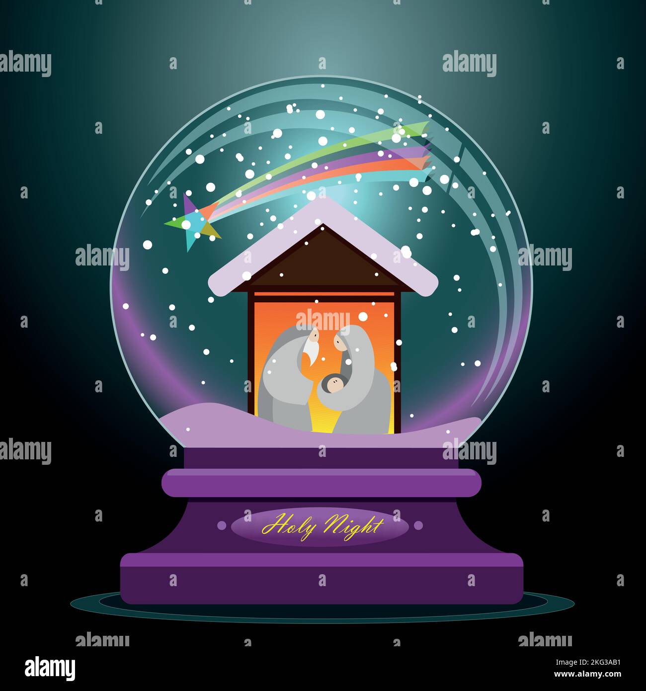 illustration of the holy birth of Jesus Christ in the hut with Mary and Joseph inside a crystal ball - concept of the nativity Stock Vector