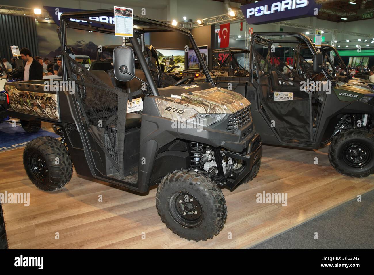 ISTANBUL, TURKEY APRIL 23, 2022 Polaris UTV on display at Motobike Expo in Istanbul