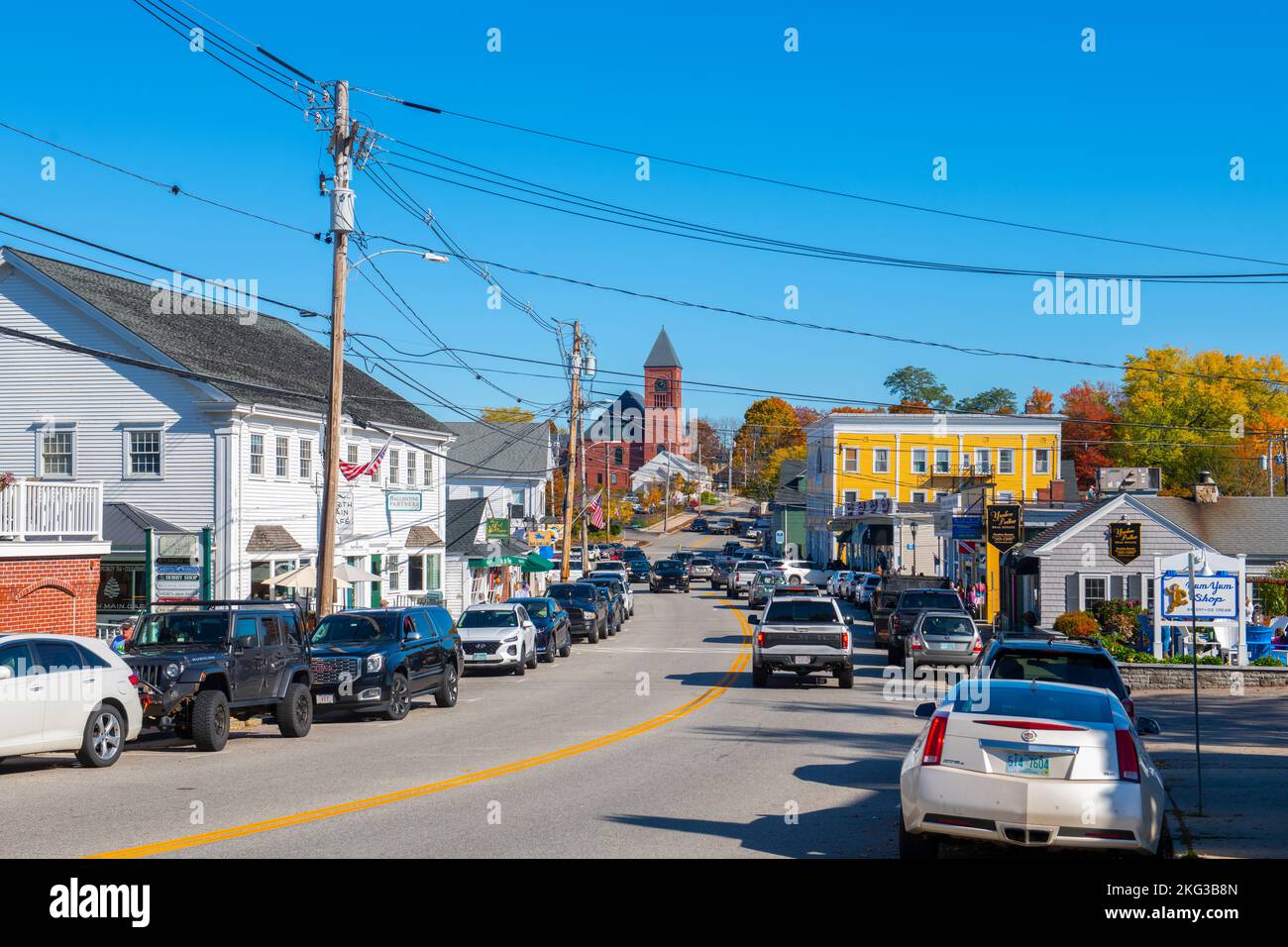 Historic commercial buildings in fall on Main Street in historic town