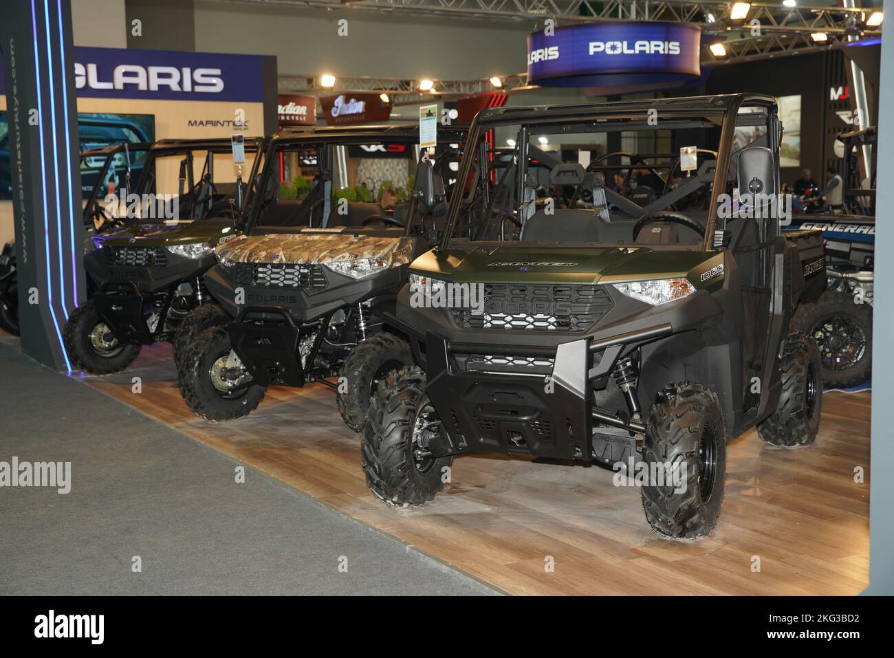 ISTANBUL, TURKEY APRIL 23, 2022 Polaris UTV on display at Motobike Expo in Istanbul