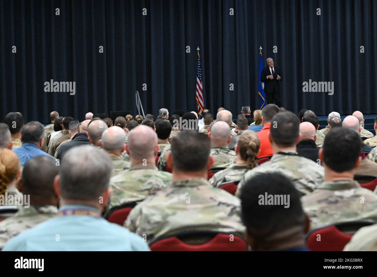 Secretary of the Air Force, Frank Kendall, speaks to Airmen at ...