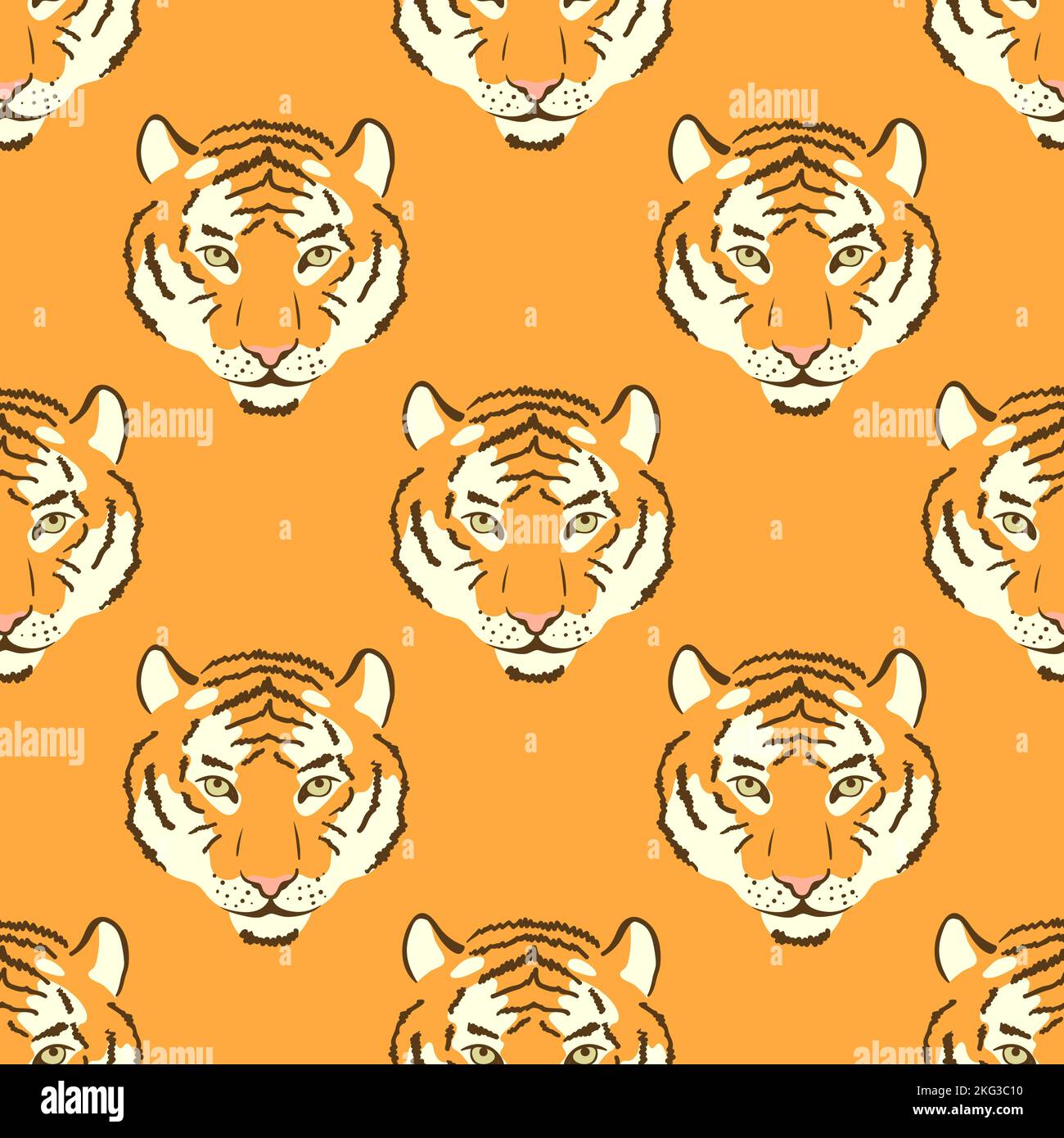 Vector orange seamless pattern with tiger heads. Stock Vector