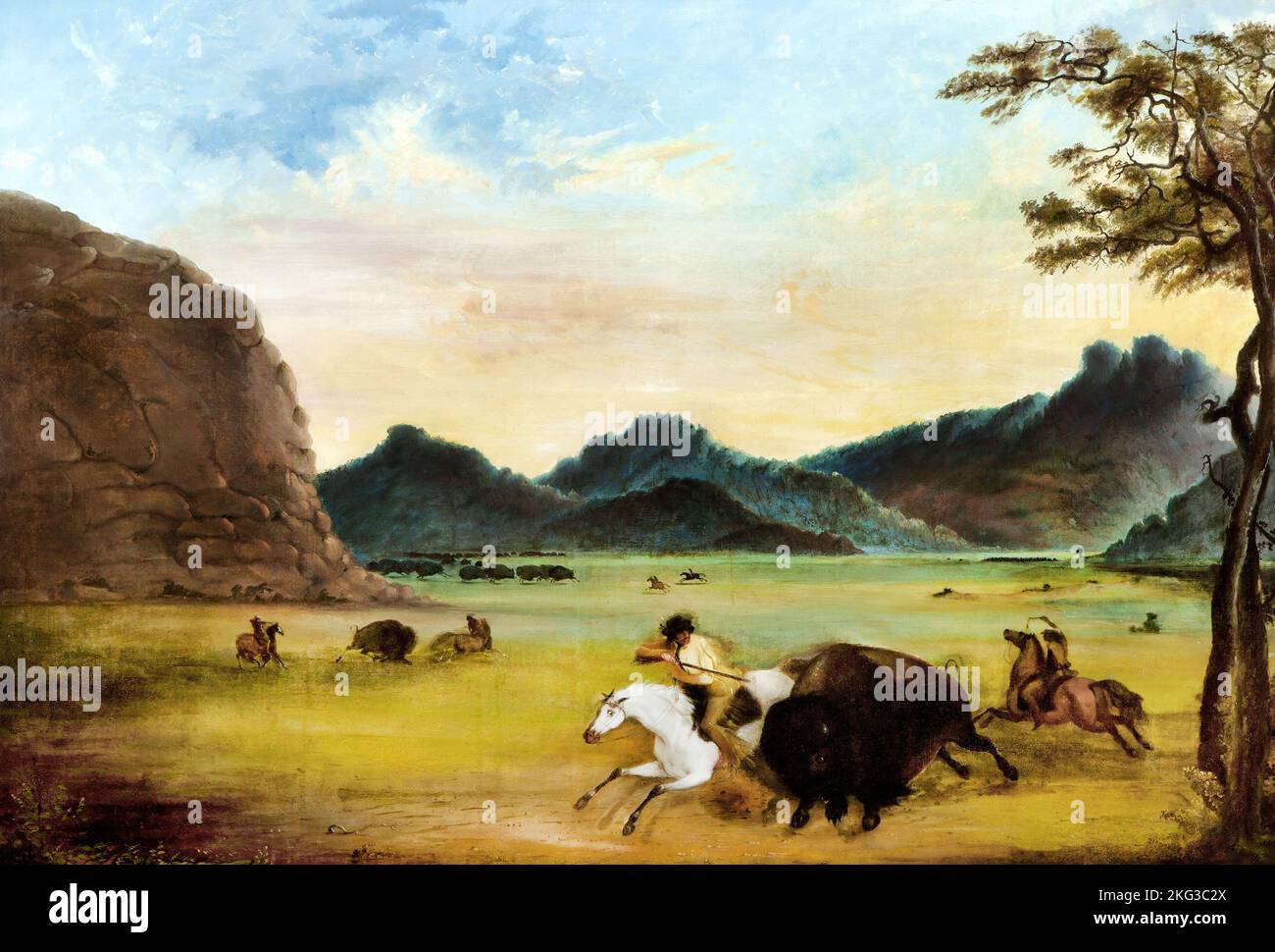 Alfred Jacob Miller; Buffalo Hunt;1839; Oil on canvas; Philbrook Museum of Art, Tulsa, USA. Stock Photo