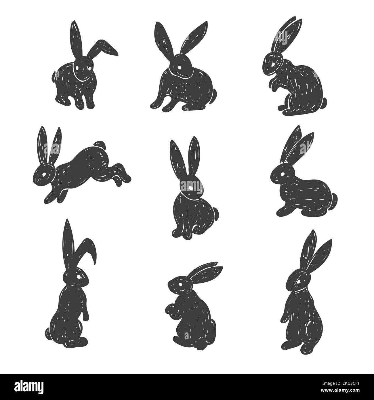 Set of cute bunnies. Easter vector sketch illustration of rabbits Stock Vector