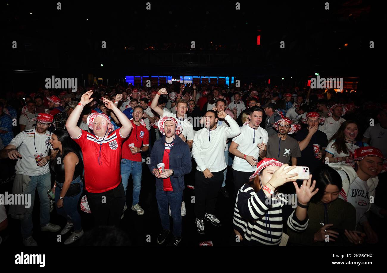 England fans at the Budweiser Fan Festival London at during a screening of the FIFA