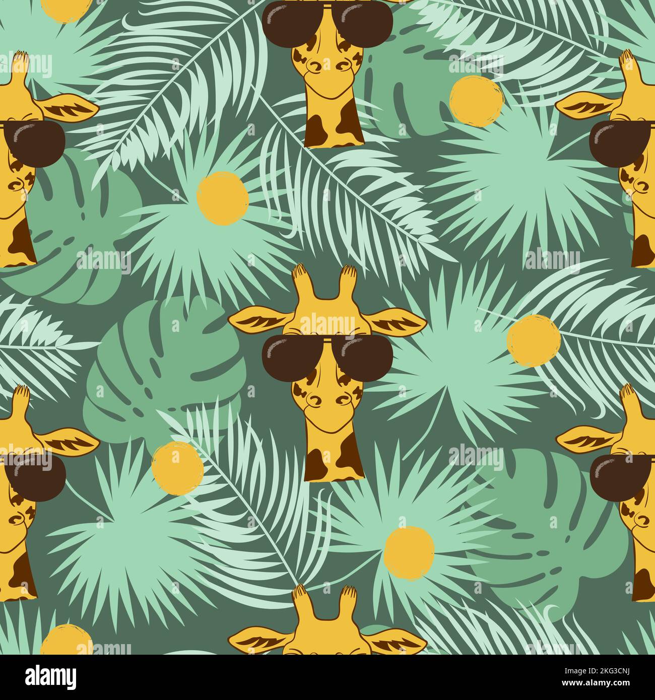 Seamless tropical pattern with giraffe and palm leaves. Summer print ...
