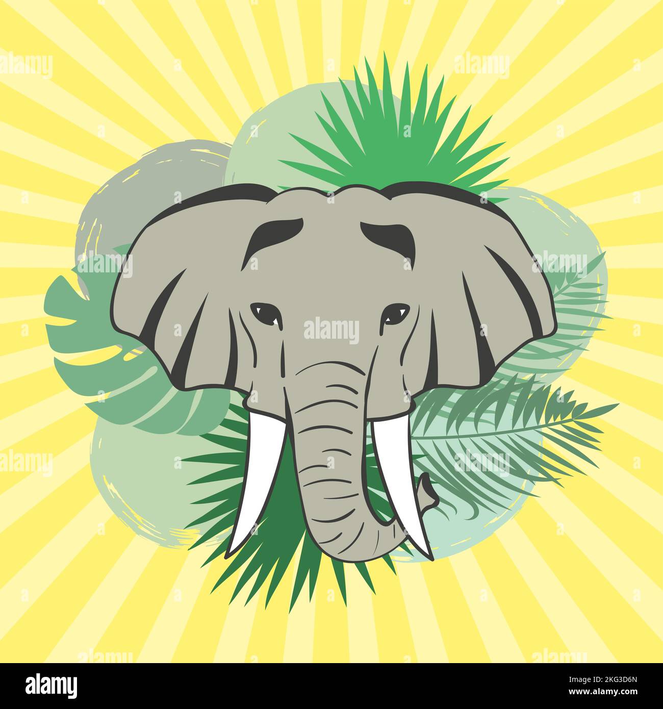 Vector illustration of elephant head and palm leaves Stock Vector Image ...