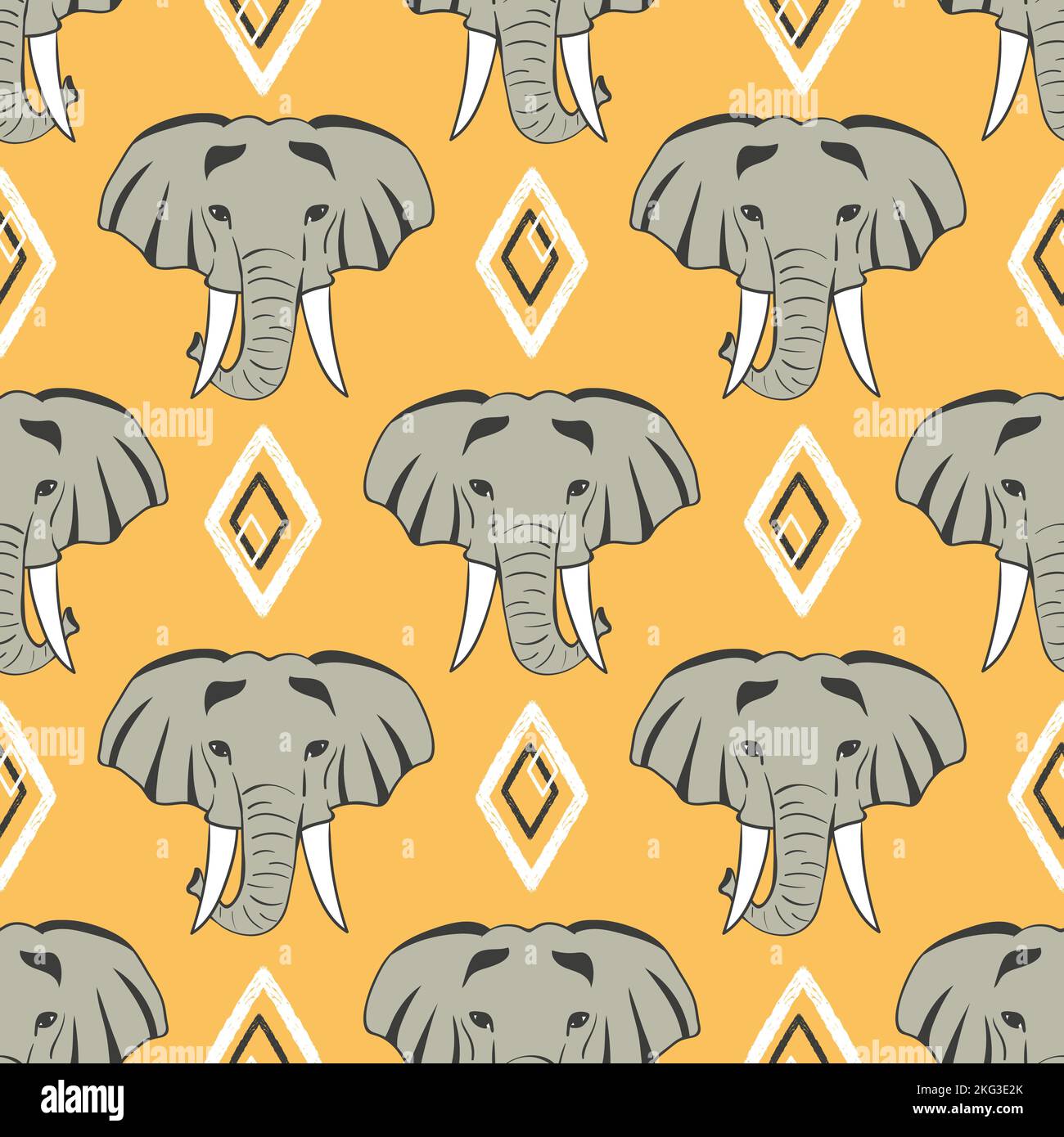 Seamless african pattern with elephant heads. Stock Vector
