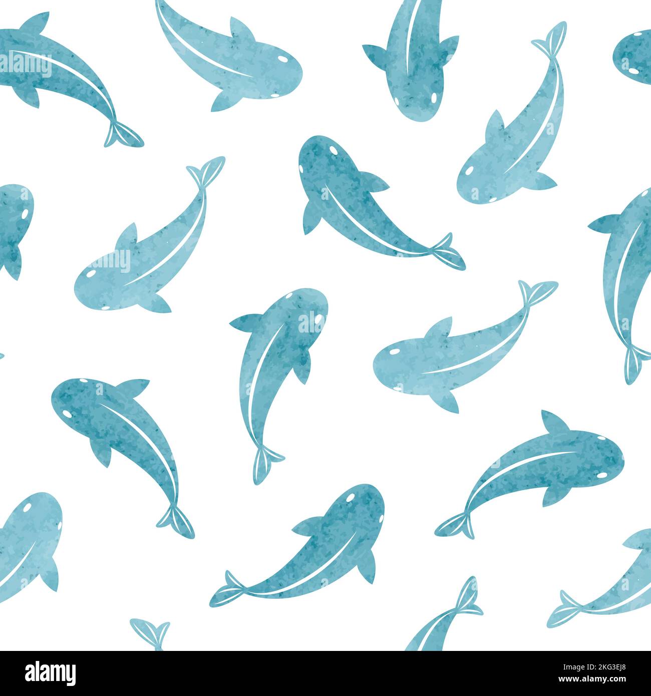 Seamless sea pattern with blue watercolor fish silhouettes. Marine ...