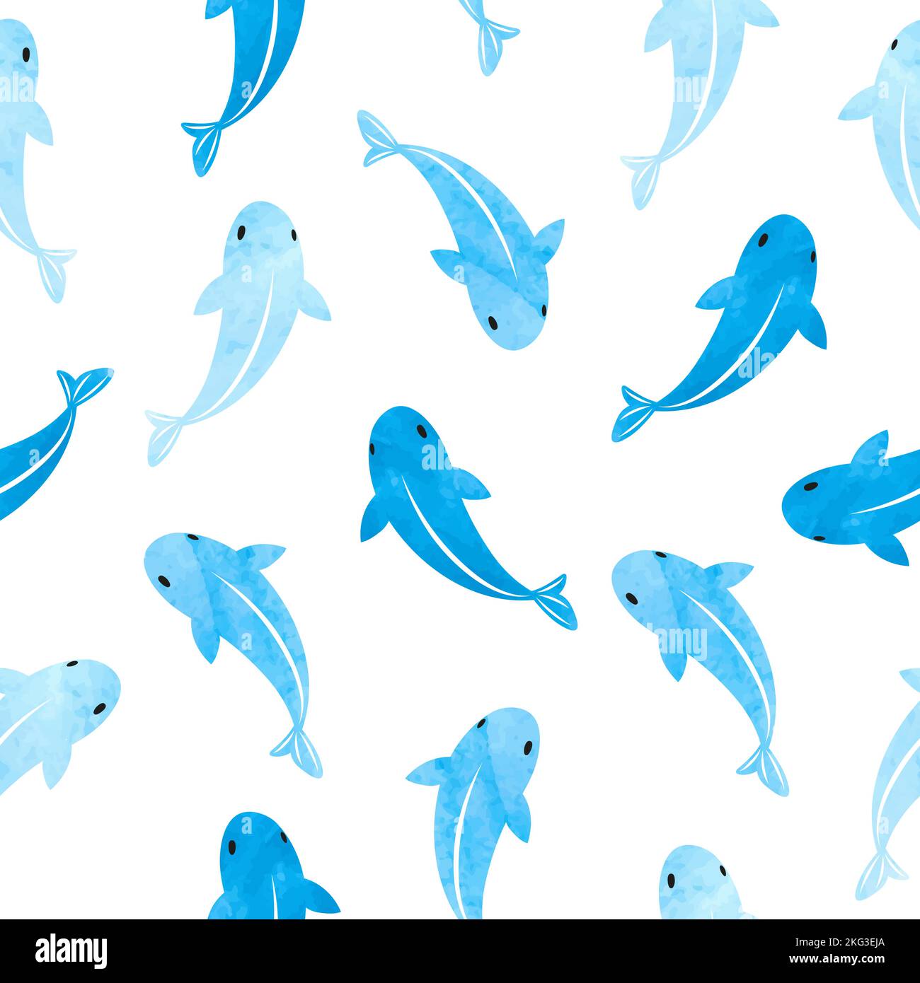 Seamless sea pattern with blue watercolor fish silhouettes Stock Vector ...