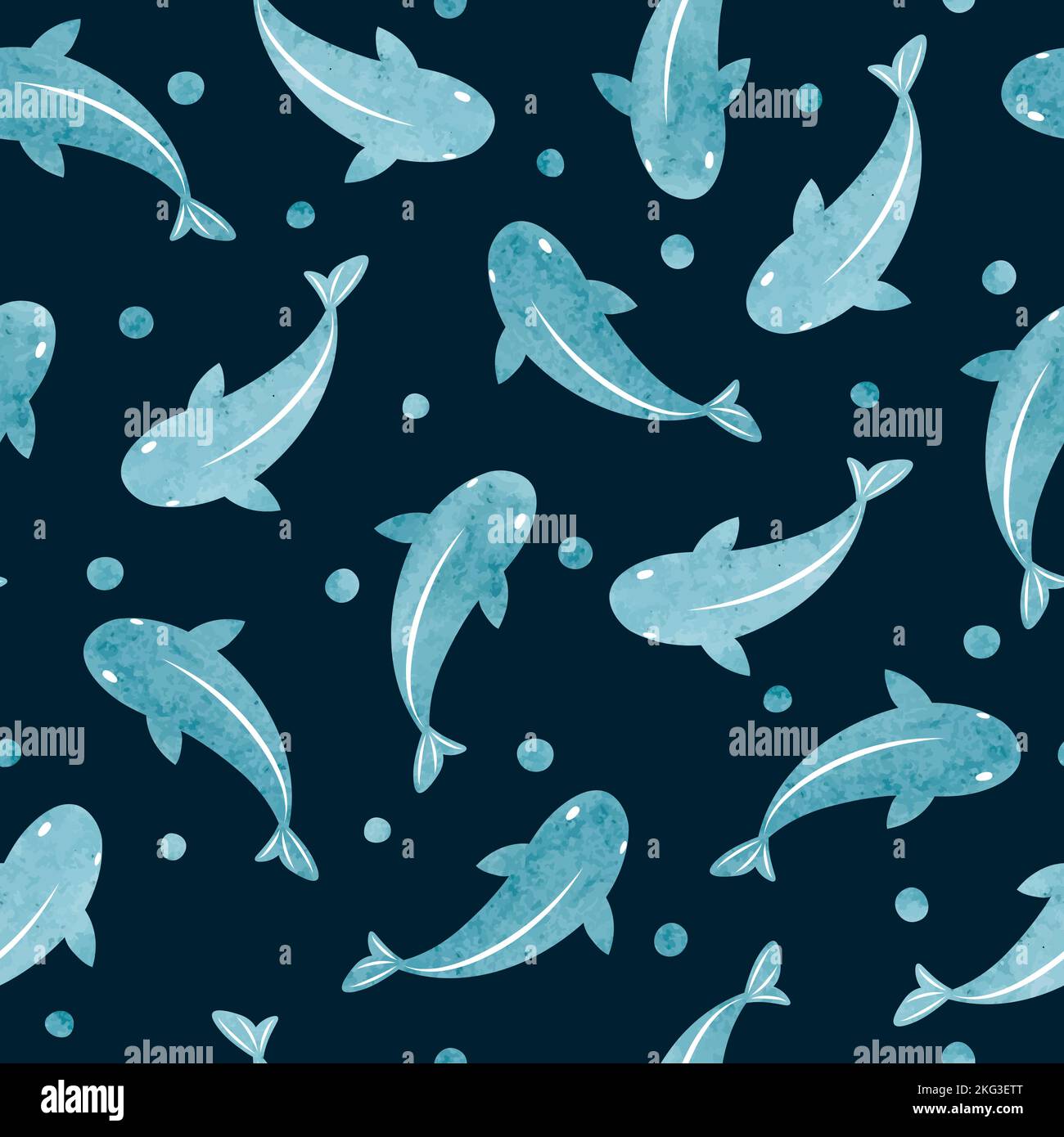 Seamless sea pattern with blue watercolor fish silhouettes. Marine ...