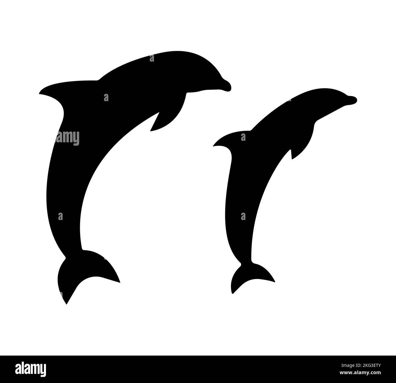 A silhouette of two jumping dolphins isolated on white background Stock Vector