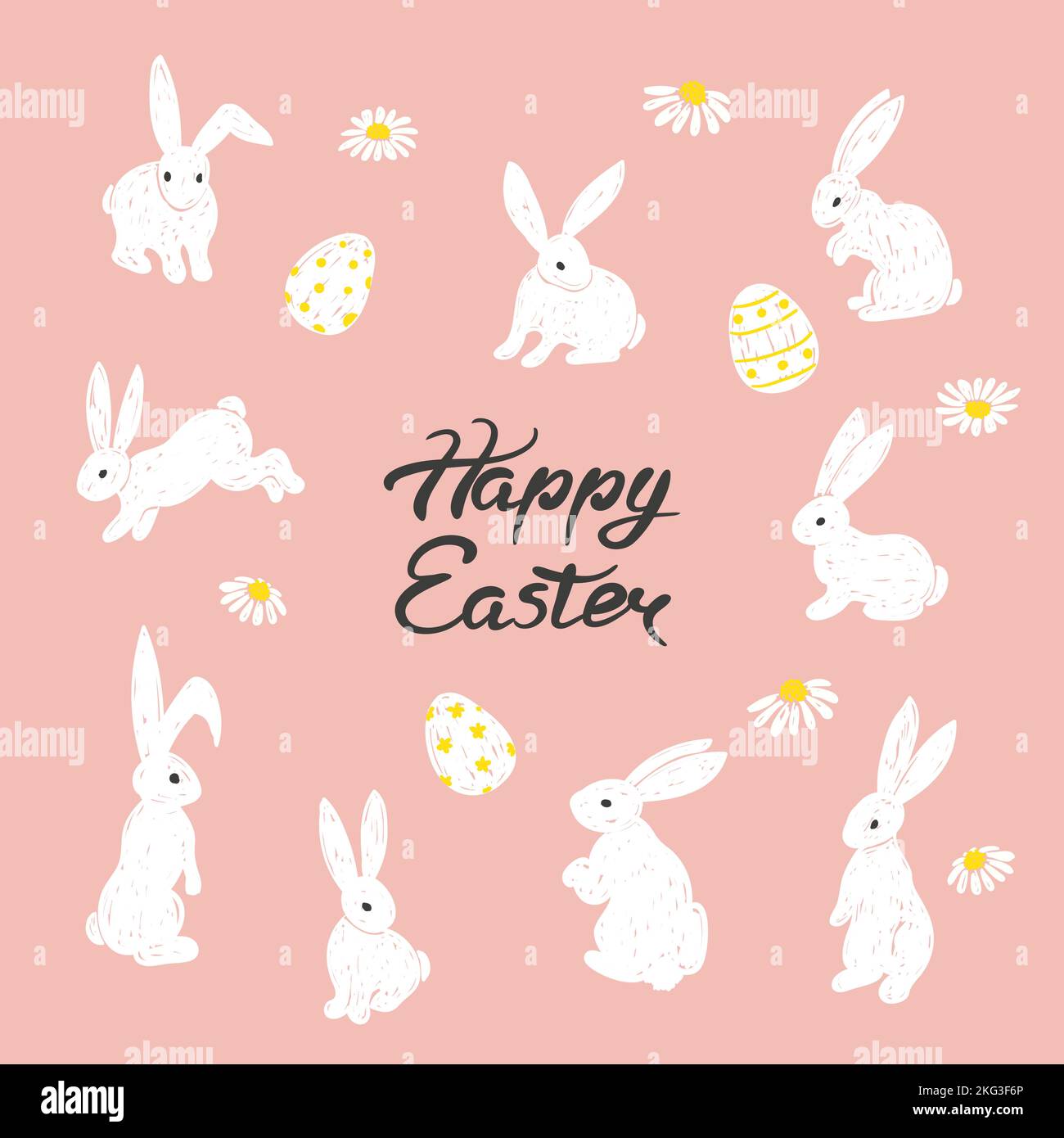 Easter bunny set. Hand drawn rabbits vector illustration. Stock Vector