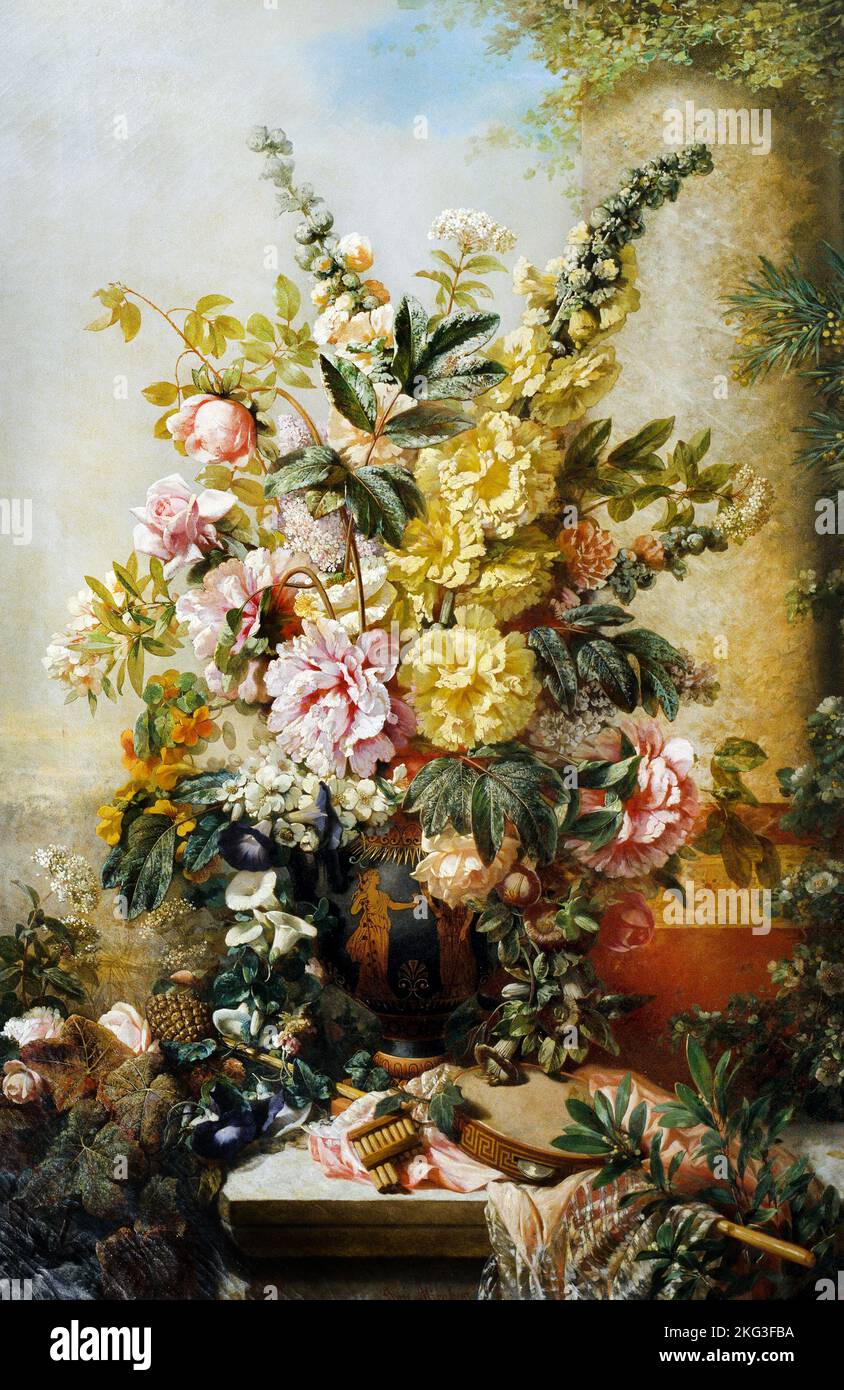 Josep Mirabent i Gatell; Large Vase with Flowers; Circa 1880-1888; Oil on canvas; Museu Nacional d'Art de Catalunya, Barcelona, Spain. Stock Photo