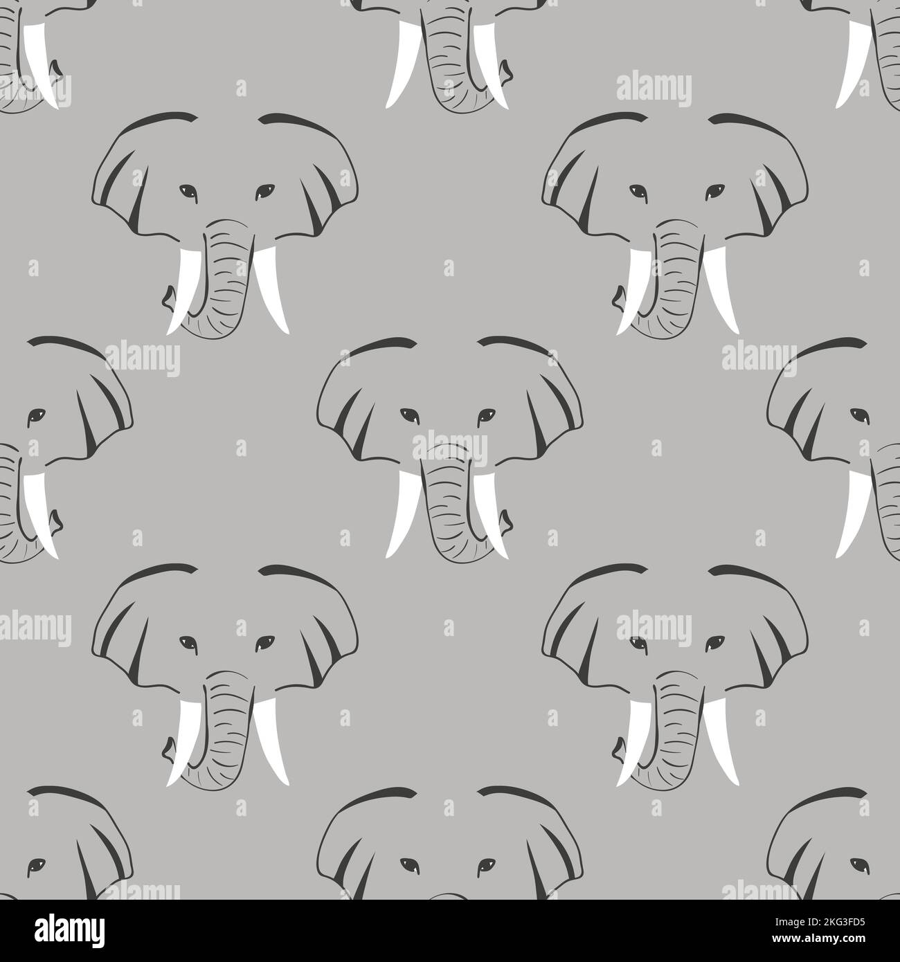 Vector grey seamless pattern with elephant heads. Stock Vector