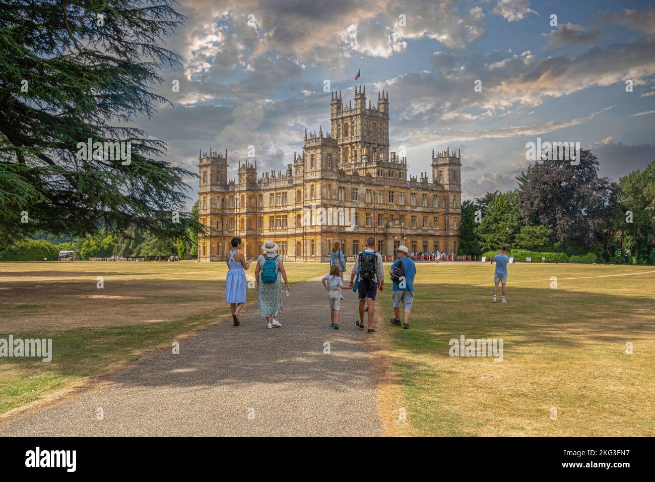 A warm summers day at the much visited and stunning Highclere Castle in Hampshire, home to the brilliant BBC TV series, Downton Abbey. Stock Photo