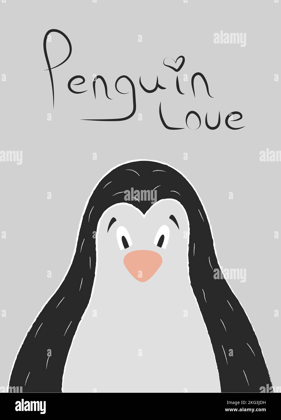 Gift card design Penguin love. The big penguin looks ahead in surprise