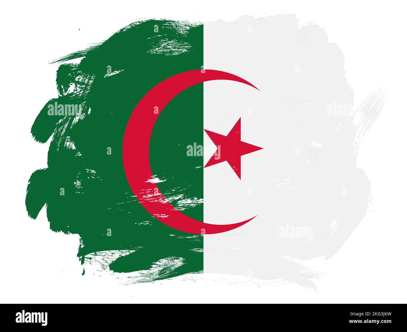 Algeria flag on abstract painted white stroke brush background Stock Photo