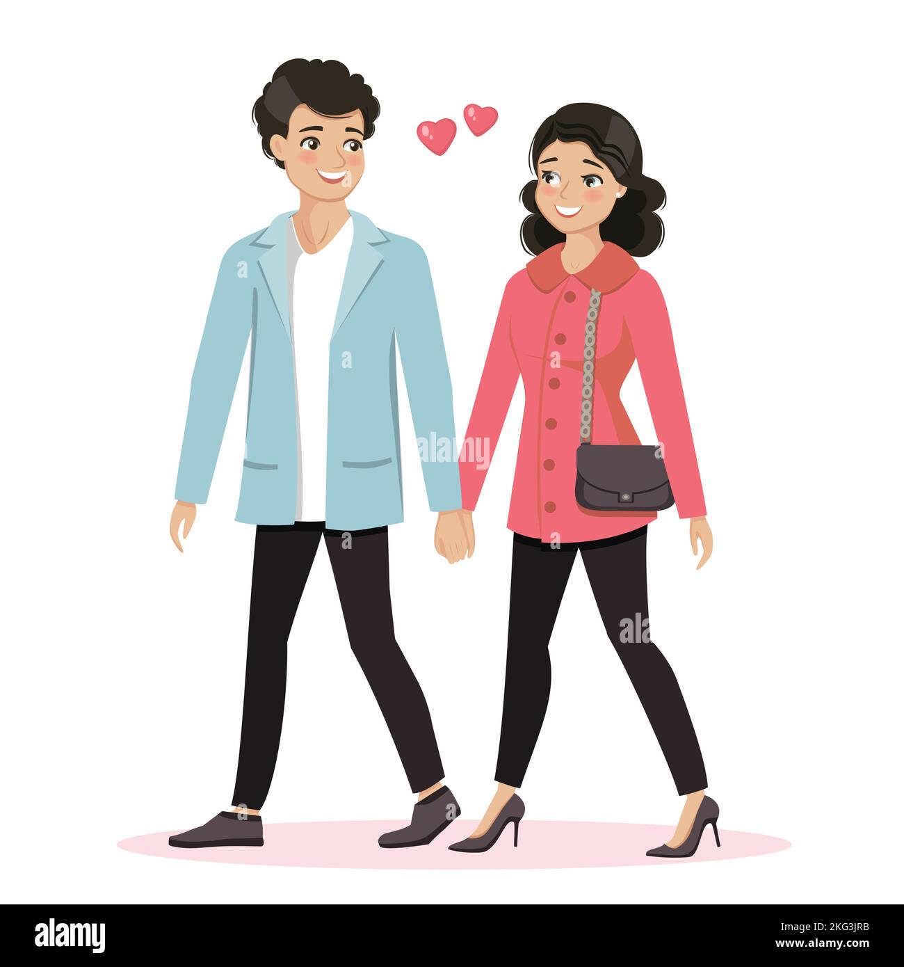 Valentine day. Young couple in love walking together. Vector ...