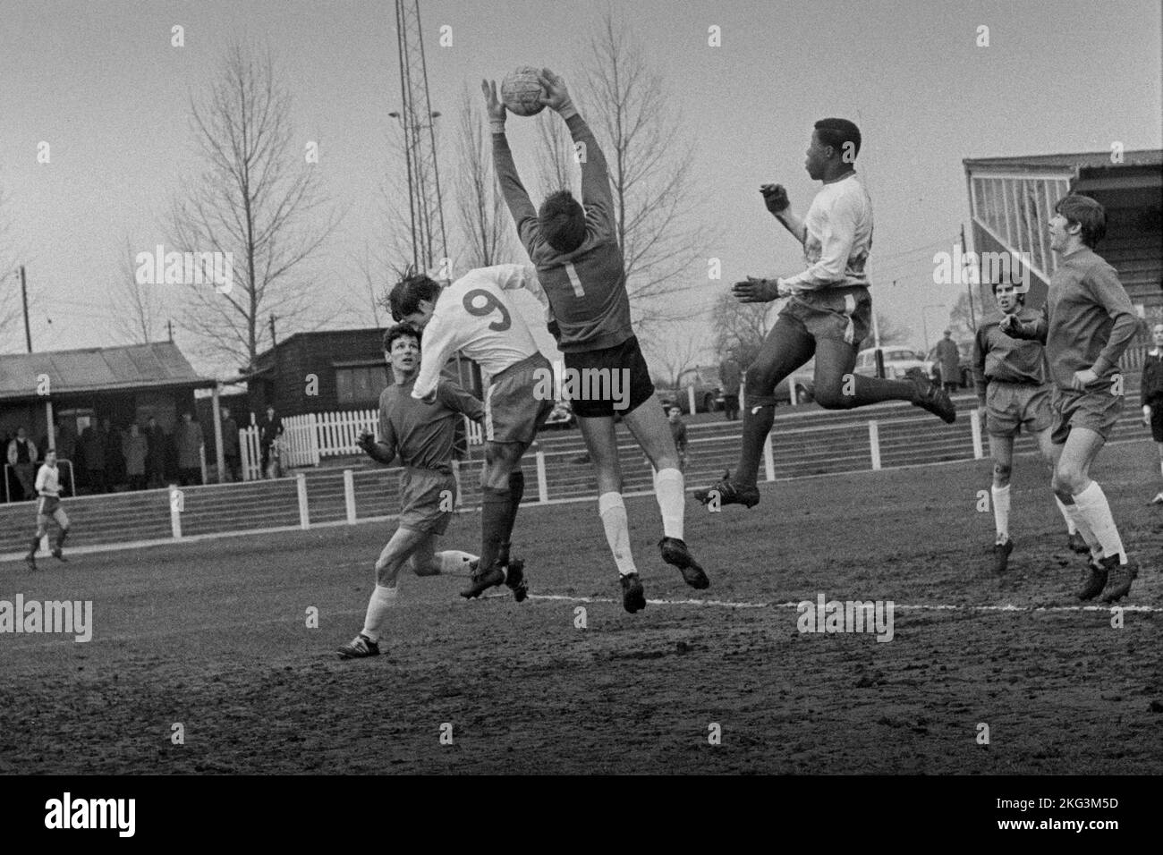 Aveley FC v Hertford Town FC 14 March 1970 played at Mill Road ground Aveley Essex. Scan made in 2022 Stock Photo