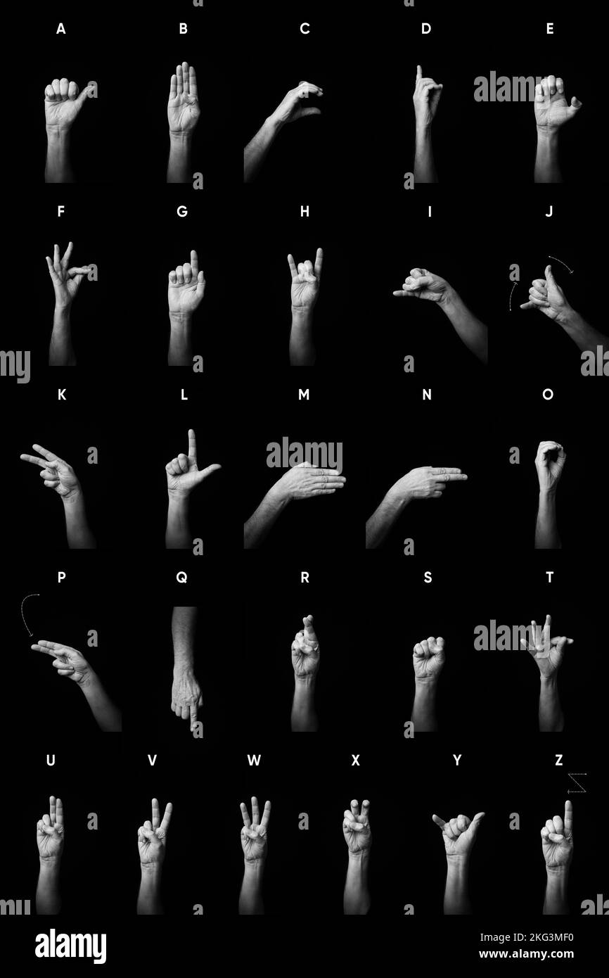 Dramatic B&W image of male hands demonstrating French manual sign