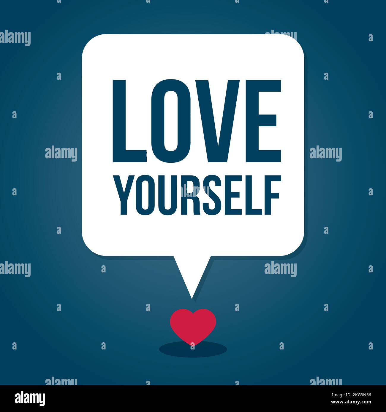 Love yourself background. Speech bubble and heart shape. Vector illustration, flat design Stock Vector