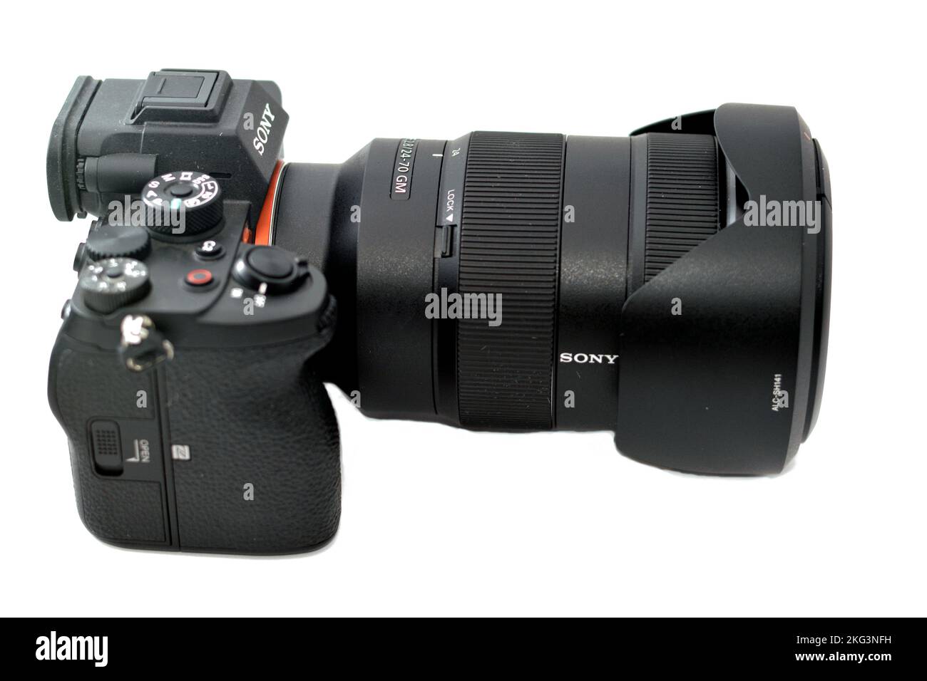 Cairo, Egypt, October 20 2022: Sony Alpha A7s iii mirrorless professional full frame digital camera body with Sony FE 24-70mm zoom F2.8 GM lens with a Stock Photo